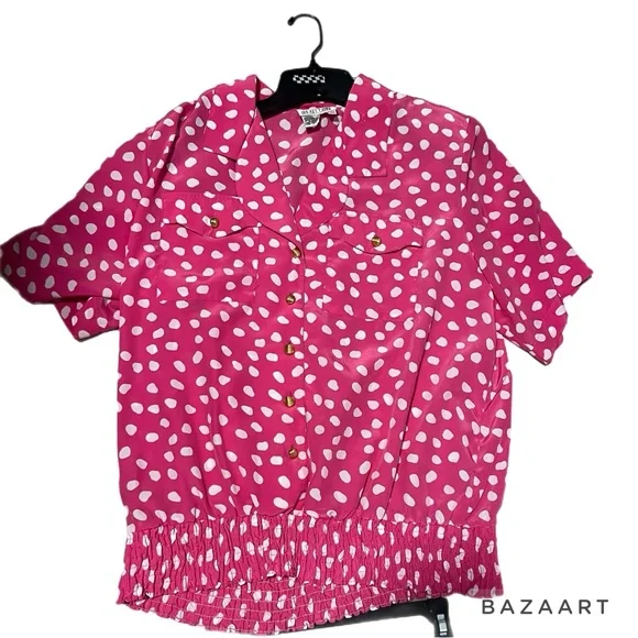 Vintage Lindsey Blake Pink & White Polka Dot 2 Piece Skirt & Blouse Set - Picture 3 of 7